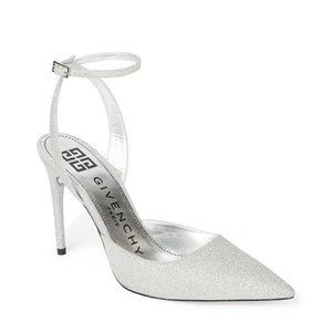 GIVENCHY Silver Ankle Strap Glitter Leather In Pumps Size EU:38.5
